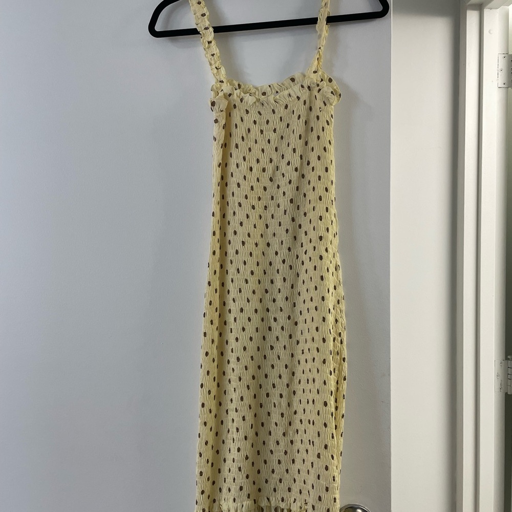 Faithful the brand yellow and brown polka dot dress. Size small!